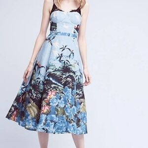 Anthropologie X Tracy Reese Fit and Flare Dress 6 Scenic View Midi Blue $398